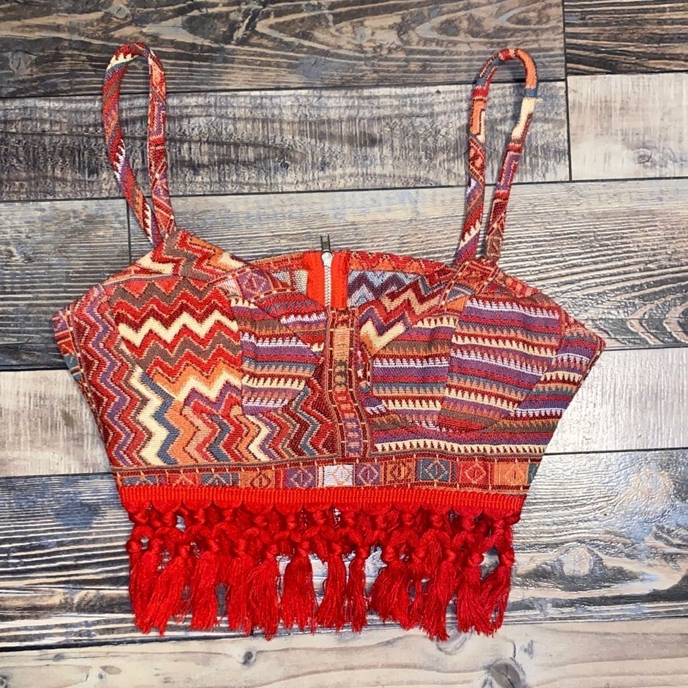Cider Red and Orange Zigzag Crop Top